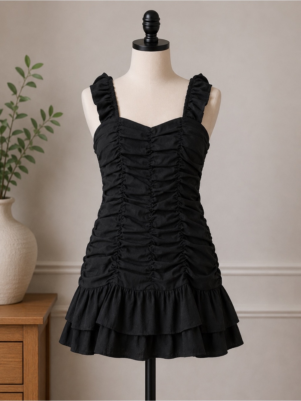 DO+BE Black Ruffled Ruched Women’s Dress